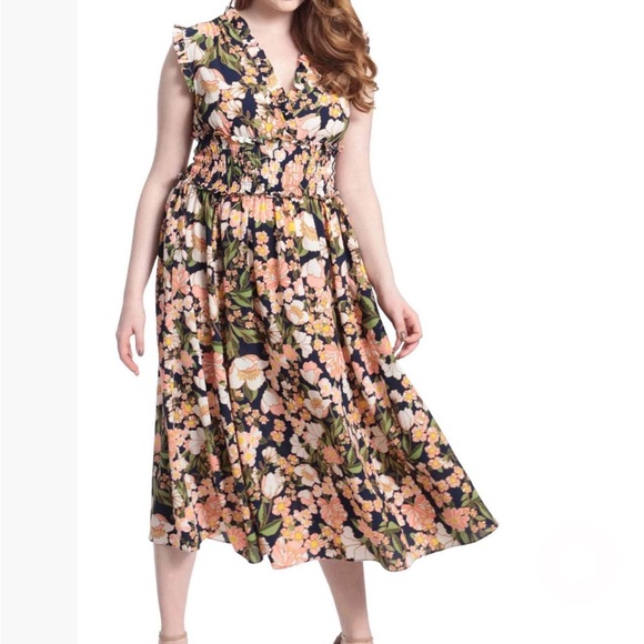 ❄️ SALE! London Times Floral Ruffle Midi Dress - Picture 2 of 6